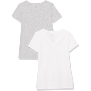 Amazon Essentials Women’s Regular-Fit Short-Sleeve Crewneck T-Shirt, Multipacks(Light Grey Heather/White)