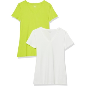 Amazon Essentials Women’s Regular-Fit Short-Sleeve Crewneck T-Shirt, Multipacks(Lime Green/White)