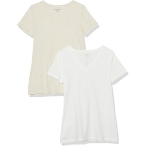 Amazon Essentials Women’s Regular-Fit Short-Sleeve Crewneck T-Shirt, Multipacks(Oatmeal Heather/White)