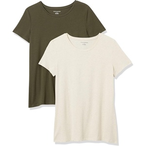 Amazon Essentials Women’s Regular-Fit Short-Sleeve Crewneck T-Shirt, Multipacks(Olive/Oatmeal Heather)