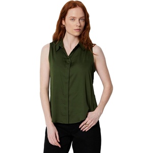 Amazon Essentials Women’s Regular-Fit Sleeveless Button-Down Blouse(Dark Green)