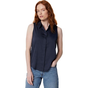 Amazon Essentials Women’s Regular-Fit Sleeveless Button-Down Blouse(Navy)