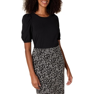 Amazon Essentials Women’s Regular-Fit Twist Puff Sleeve Crewneck T-Shirt(Black)