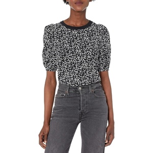 Amazon Essentials Women’s Regular-Fit Twist Puff Sleeve Crewneck T-Shirt(Black/White – Abstract Animal)