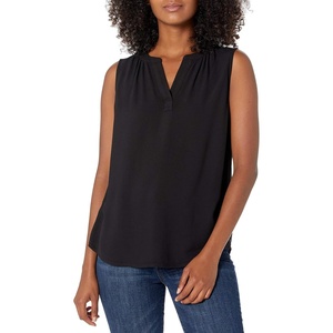 Amazon Essentials Women’s Relaxed Fit Sleeveless V-Neck Woven Shirt(Black)