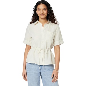 Amazon Essentials Women’s Relaxed-Fit Linen Blend Wide Sleeve Shirt with Adjustable Waist(Light Beige)