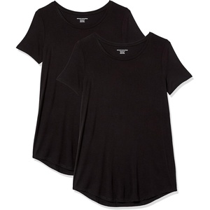 Amazon Essentials Women’s Short-Sleeve Scoopneck Tunic Tops T-Shirt, Stretchy, Pack of 2(Black / Black)