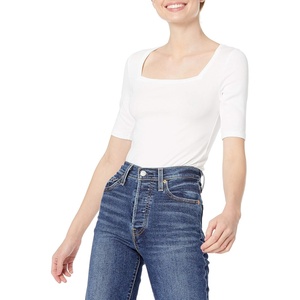 Amazon Essentials Women’s Slim Fit Half Sleeve Square Neck Cotton Modal T-Shirt(Bright White)