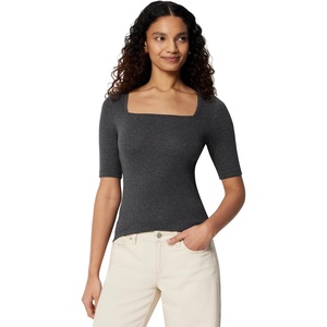 Amazon Essentials Women’s Slim Fit Half Sleeve Square Neck Cotton Modal T-Shirt(Charcoal Heather)