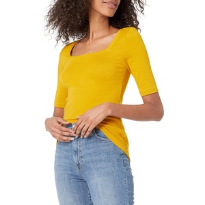 Amazon Essentials Women’s Slim Fit Half Sleeve Square Neck Cotton Modal T-Shirt(Dark Yellow)