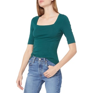 Amazon Essentials Women’s Slim Fit Half Sleeve Square Neck Cotton Modal T-Shirt(Green Botanical)
