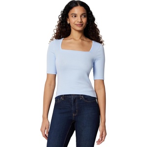 Amazon Essentials Women’s Slim Fit Half Sleeve Square Neck Cotton Modal T-Shirt(Light Blue)