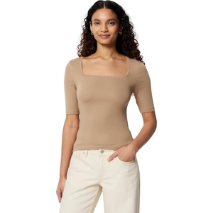 Amazon Essentials Women’s Slim Fit Half Sleeve Square Neck Cotton Modal T-Shirt(Tan)