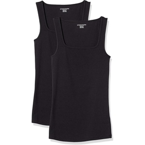 Amazon Essentials Women’s Slim Fit Square Neck Ribbed Tank Tops with Stretch, Pack of 2(Black/Black)