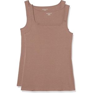 Amazon Essentials Women’s Slim Fit Square Neck Ribbed Tank Tops with Stretch, Pack of 2(Dark Beige/Dark Beige)