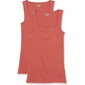 Amazon Essentials Women’s Slim Fit Square Neck Ribbed Tank Tops with Stretch, Pack of 2(Deep Brown/Deep Brown)