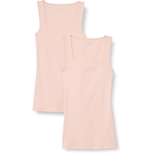 Amazon Essentials Women’s Slim Fit Square Neck Ribbed Tank Tops with Stretch, Pack of 2(Light Beige/Light Beige)