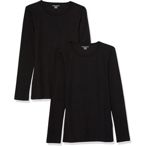 Amazon Essentials Women’s Slim-Fit Long Sleeve Rib Knit Crew Neck Top, Pack of 2(Black)