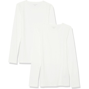 Amazon Essentials Women’s Slim-Fit Long Sleeve Rib Knit Crew Neck Top, Pack of 2(White)
