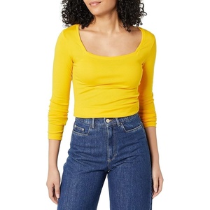 Amazon Essentials Women’s Slim-Fit Long Sleeve Square Neck T-Shirt, Stretchy Cotton Modal(Golden Yellow)