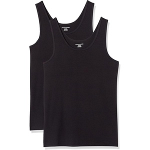 Amazon Essentials Women’s Slim-Fit Ribbed Scoop Neck Tank Tops, Pack of 2(Black)