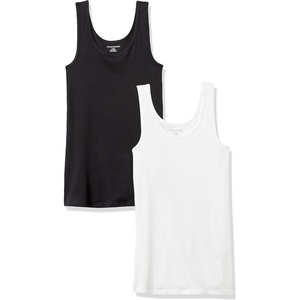 Amazon Essentials Women’s Slim-Fit Ribbed Scoop Neck Tank Tops, Pack of 2(Black/White)