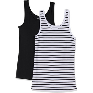 Amazon Essentials Women’s Slim-Fit Ribbed Scoop Neck Tank Tops, Pack of 2(Black/White Stripe)