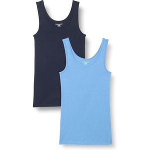 Amazon Essentials Women’s Slim-Fit Ribbed Scoop Neck Tank Tops, Pack of 2(Blue/Navy)