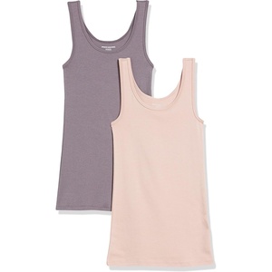 Amazon Essentials Women’s Slim-Fit Ribbed Scoop Neck Tank Tops, Pack of 2(Blush/Mauve)