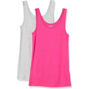 Amazon Essentials Women’s Slim-Fit Ribbed Scoop Neck Tank Tops, Pack of 2(Bright Pink/Grey Heather)