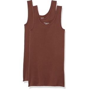 Amazon Essentials Women’s Slim-Fit Ribbed Scoop Neck Tank Tops, Pack of 2(Brown)