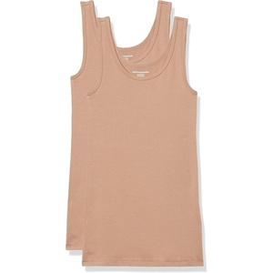 Amazon Essentials Women’s Slim-Fit Ribbed Scoop Neck Tank Tops, Pack of 2(Camel)