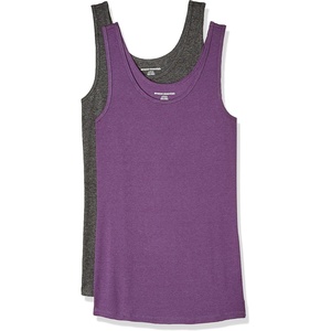 Amazon Essentials Women’s Slim-Fit Ribbed Scoop Neck Tank Tops, Pack of 2(Charcoal Heather/Dark Purple)