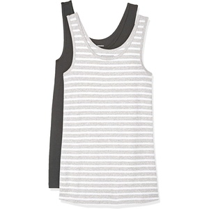 Amazon Essentials Women’s Slim-Fit Ribbed Scoop Neck Tank Tops, Pack of 2(Charcoal/Grey Heather Stripe)