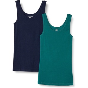 Amazon Essentials Women’s Slim-Fit Ribbed Scoop Neck Tank Tops, Pack of 2(Dark Green/Navy)