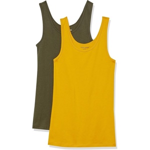 Amazon Essentials Women’s Slim-Fit Ribbed Scoop Neck Tank Tops, Pack of 2(Dark Olive/Dark Golden Yellow)