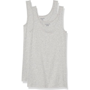 Amazon Essentials Women’s Slim-Fit Ribbed Scoop Neck Tank Tops, Pack of 2(Light Grey Heather)