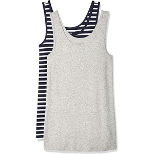 Amazon Essentials Women’s Slim-Fit Ribbed Scoop Neck Tank Tops, Pack of 2(Light Grey Heather/Navy White Stripe)