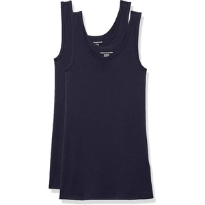 Amazon Essentials Women’s Slim-Fit Ribbed Scoop Neck Tank Tops, Pack of 2(Navy)