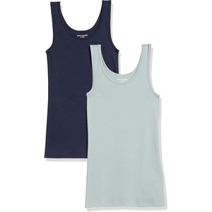 Amazon Essentials Women’s Slim-Fit Ribbed Scoop Neck Tank Tops, Pack of 2(Navy/Sage Green)