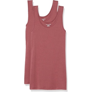 Amazon Essentials Women’s Slim-Fit Ribbed Scoop Neck Tank Tops, Pack of 2(Plum)