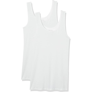 Amazon Essentials Women’s Slim-Fit Ribbed Scoop Neck Tank Tops, Pack of 2(White)
