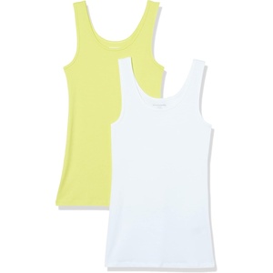 Amazon Essentials Women’s Slim-Fit Ribbed Scoop Neck Tank Tops, Pack of 2(White/Yellow)