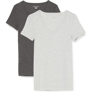 Amazon Essentials Women’s Slim-Fit Short-Sleeve V-Neck T-Shirt, Pack of 2(Charcoal Heather/Light Grey Heather)