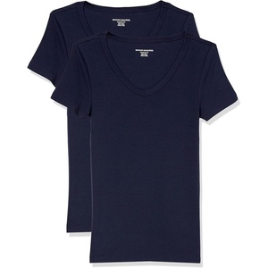 Amazon Essentials Women’s Slim-Fit Short-Sleeve V-Neck T-Shirt, Pack of 2(Navy/Navy)