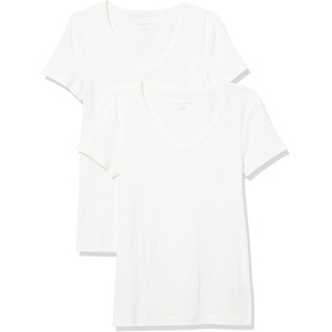 Amazon Essentials Women’s Slim-Fit Short-Sleeve V-Neck T-Shirt, Pack of 2(White)