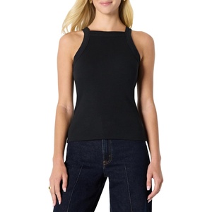 Amazon Essentials Women’s Slim-Fit Stretch Rib High-Neck Tank with Wide Ribbed Straps(Black)