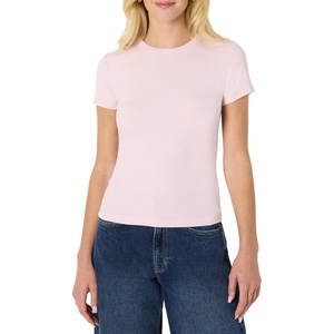 Amazon Essentials Women’s Slim-Fit Stretch Rib Short Cap Sleeve Crewneck Top(Pastel Lilac)