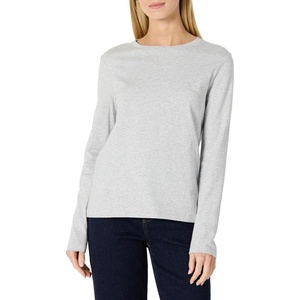 Amazon Essentials Women’s Soft 100% Cotton Regular-Fit Long-Sleeve Crewneck T-Shirt(Light Grey Heather)