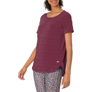 Amazon Essentials Women’s Studio Relaxed-Fit Lightweight Crewneck T-Shirt (Available in Plus Size)(Burgundy Stripe)